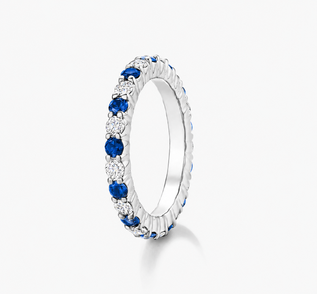 Blue Sapphire & Lab Diamond Eternity Band Ring in 18K Gold