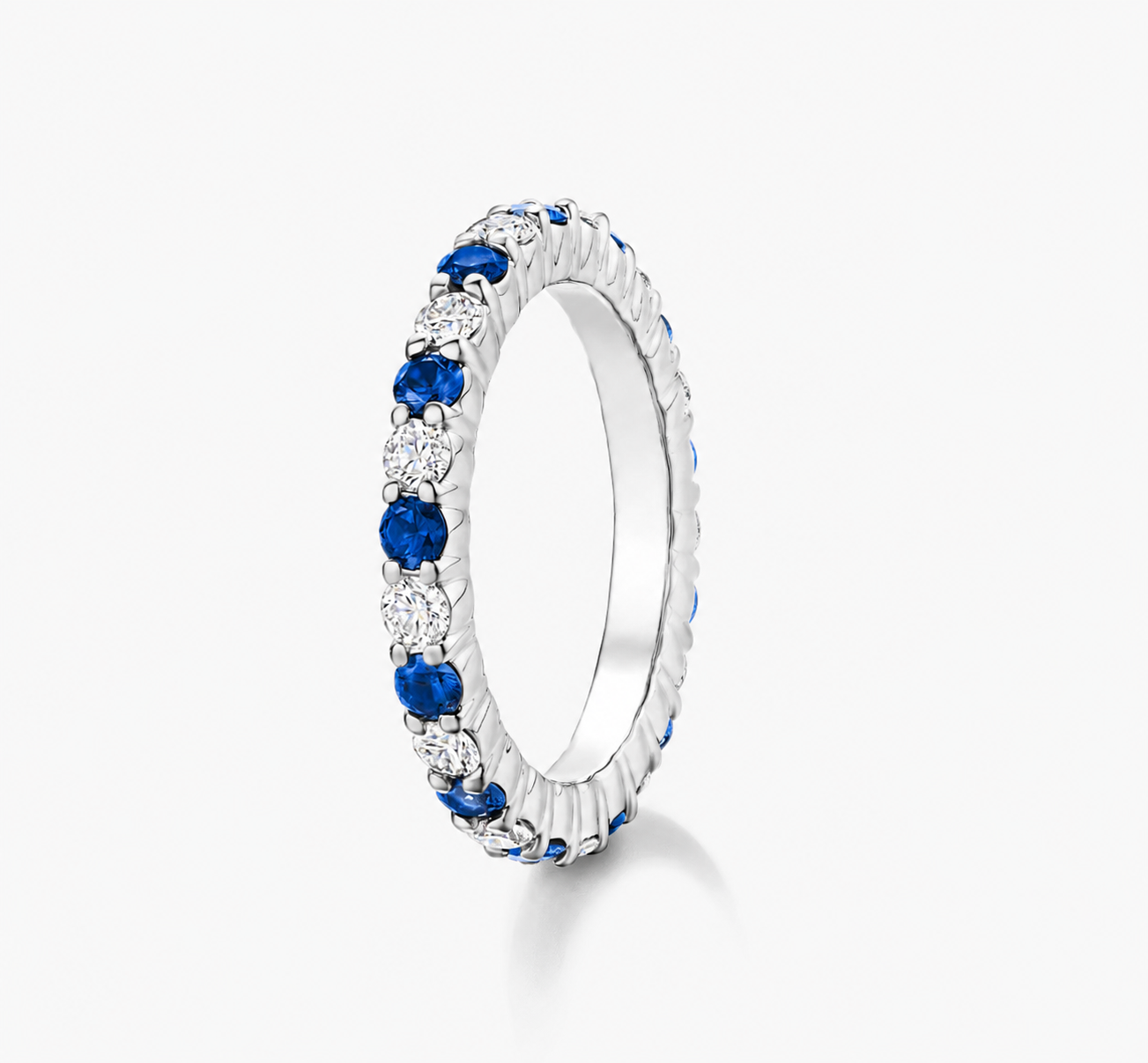 Blue Sapphire & Lab Diamond Eternity Band Ring in 18K Gold