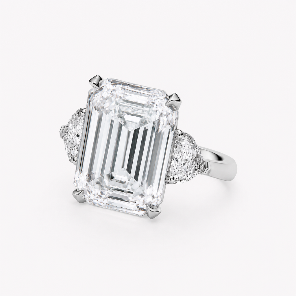 Anguroff 4.80 Carat Emerald Cut Lab Diamond Three Stone Ring in 18K Gold