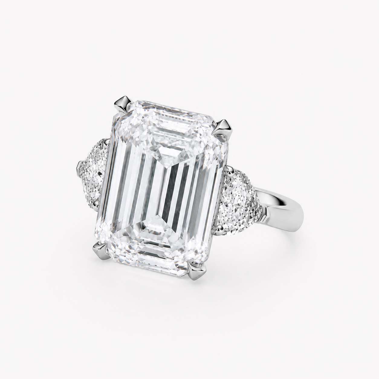 Anguroff 4.80 Carat Emerald Cut Lab Diamond Three Stone Ring in 18K Gold