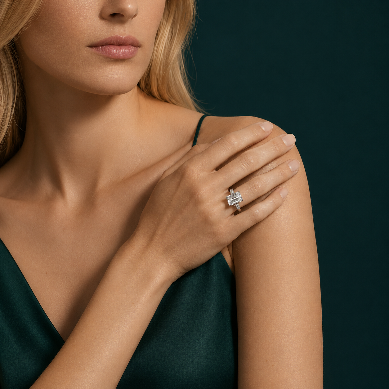 3.80 CT Emerald Cut Lab Diamond Ring with Side Stones – IGI Certified | 18K Gold