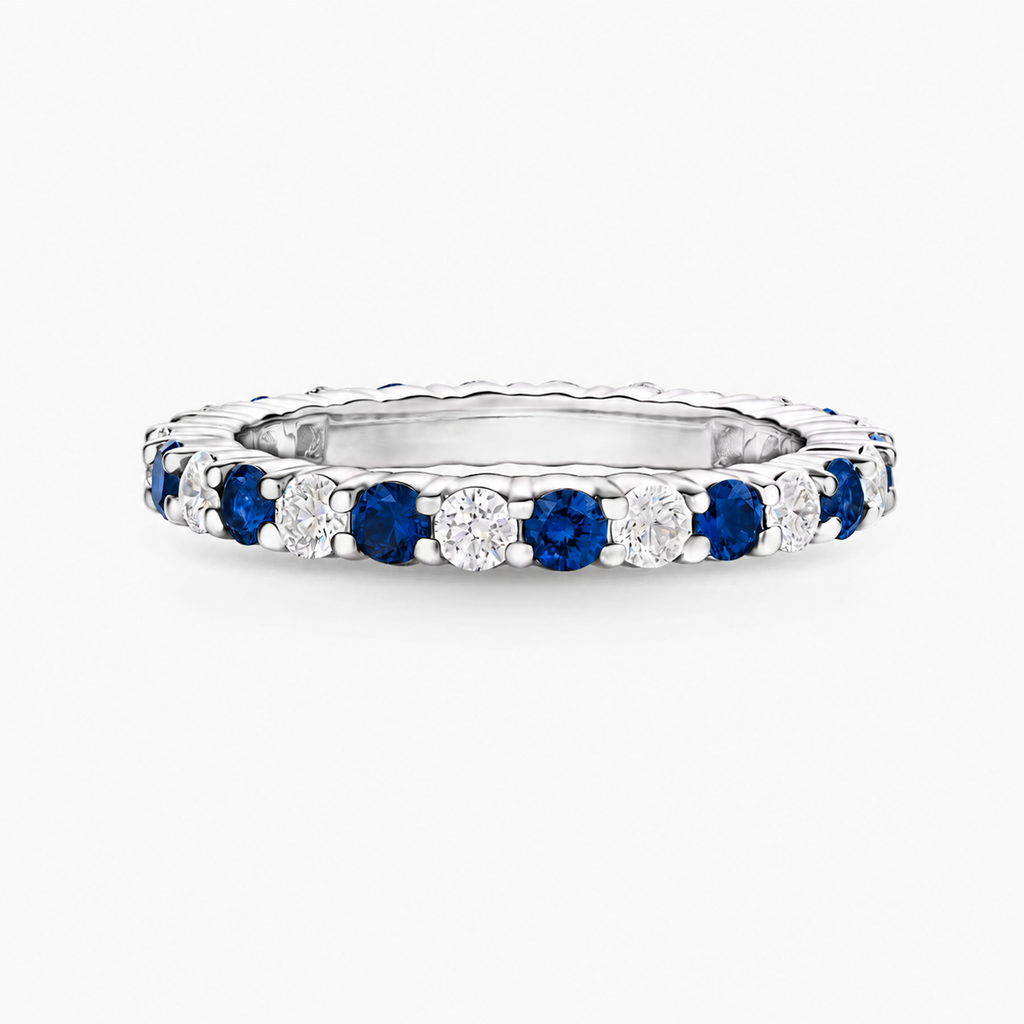 Blue Sapphire & Lab Diamond Eternity Band Ring in 18K Gold
