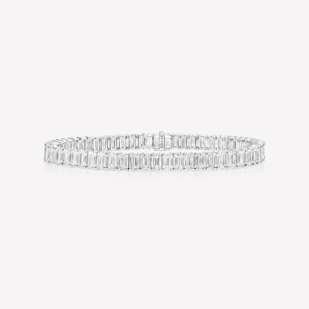 Classic Anguroff Emerald Cut Lab Diamond Tennis Bracelet 11.16 CT in 18K White Gold – IGI Certified