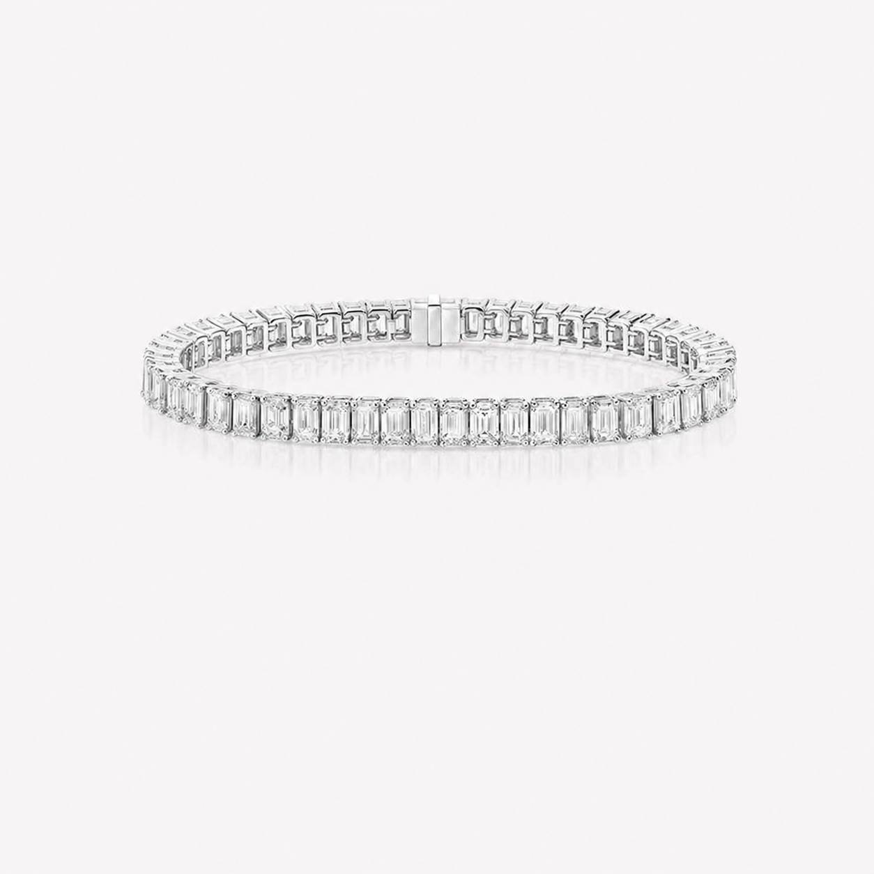 Classic Anguroff Emerald Cut Lab Diamond Tennis Bracelet 15.50 CT in 18K White Gold – IGI Certified
