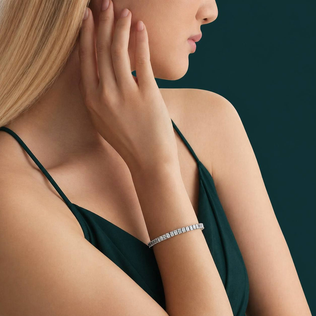 Classic Anguroff Emerald Cut Lab Diamond Tennis Bracelet 15.50 CT in 18K White Gold – IGI Certified