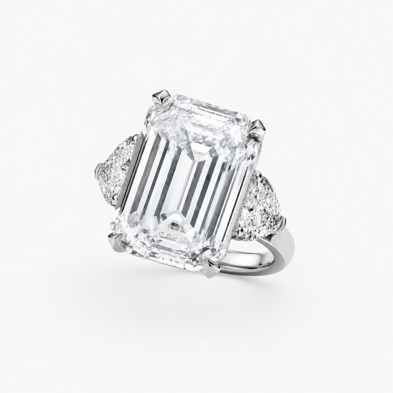 Anguroff 4.80 Carat Emerald Cut Lab Diamond Three Stone Ring in 18K Gold