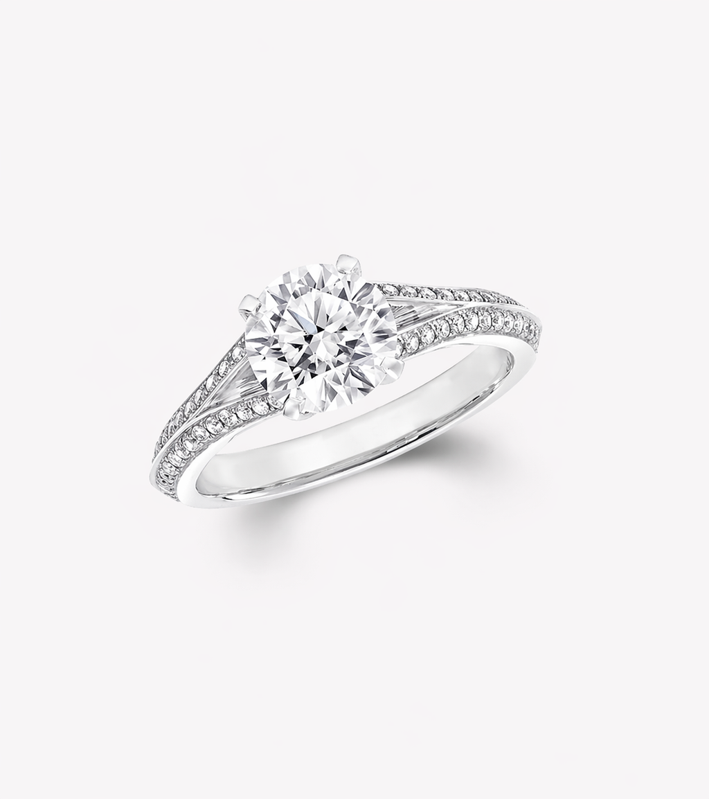 Anguroff 1.3 Carat Round Cut Diamond Engagement Ring with Side Stones – D Color VVS2 | IGI Certified