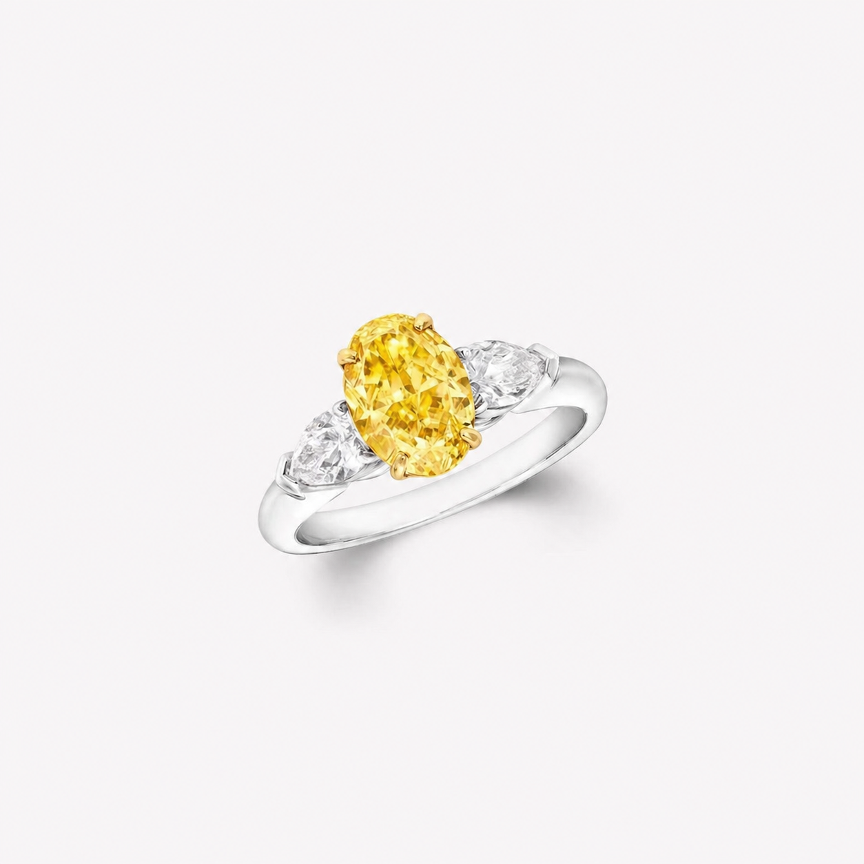 2.56 Carat Fancy Yellow Oval Diamond Ring with Pear Side Stones – IGI Certified Lab Diamond Engagement Ring in 18K Gold