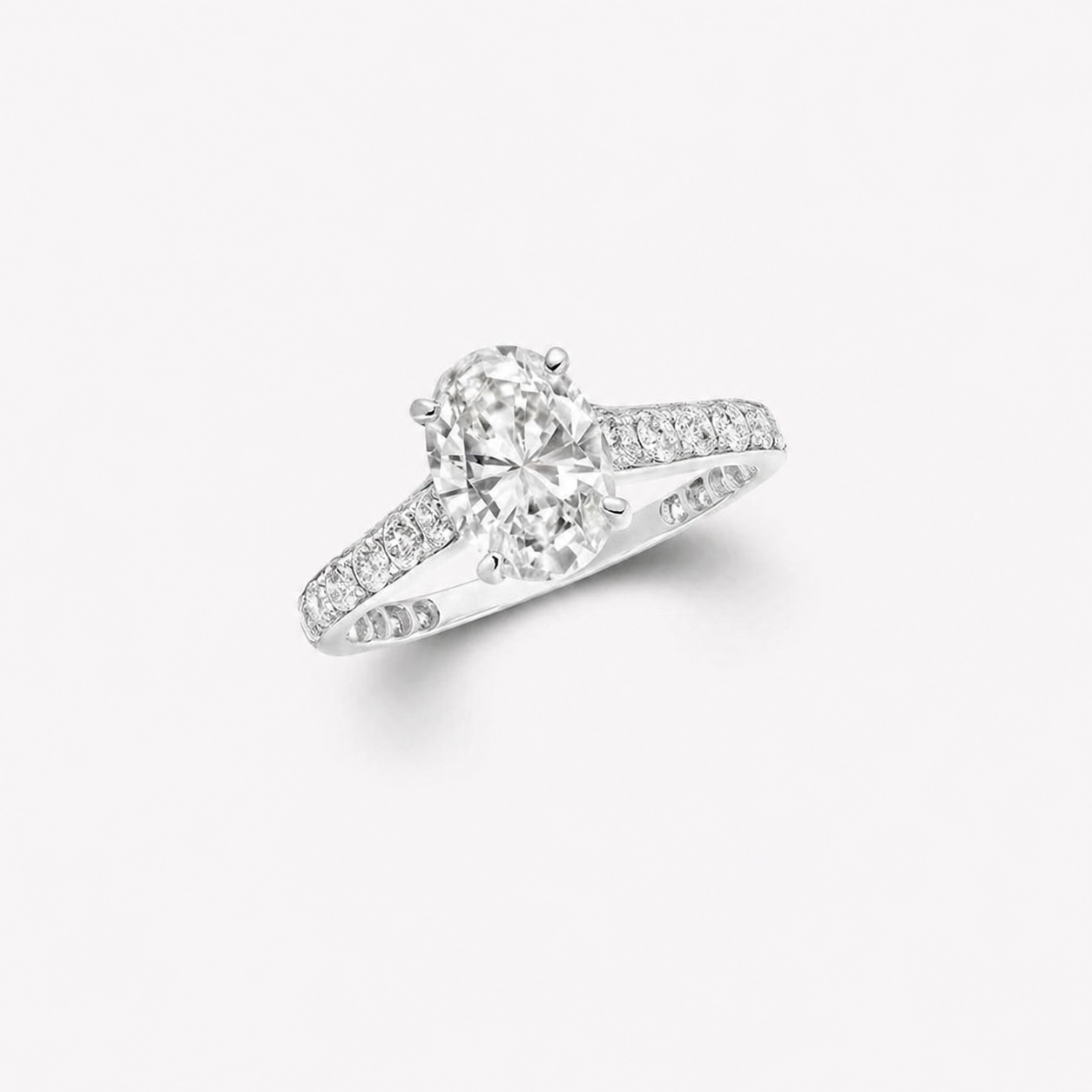 2.60 Carat Oval Cut Lab Diamond Engagement Ring with Pavé Band – IGI Certified 18K Gold Flame Setting