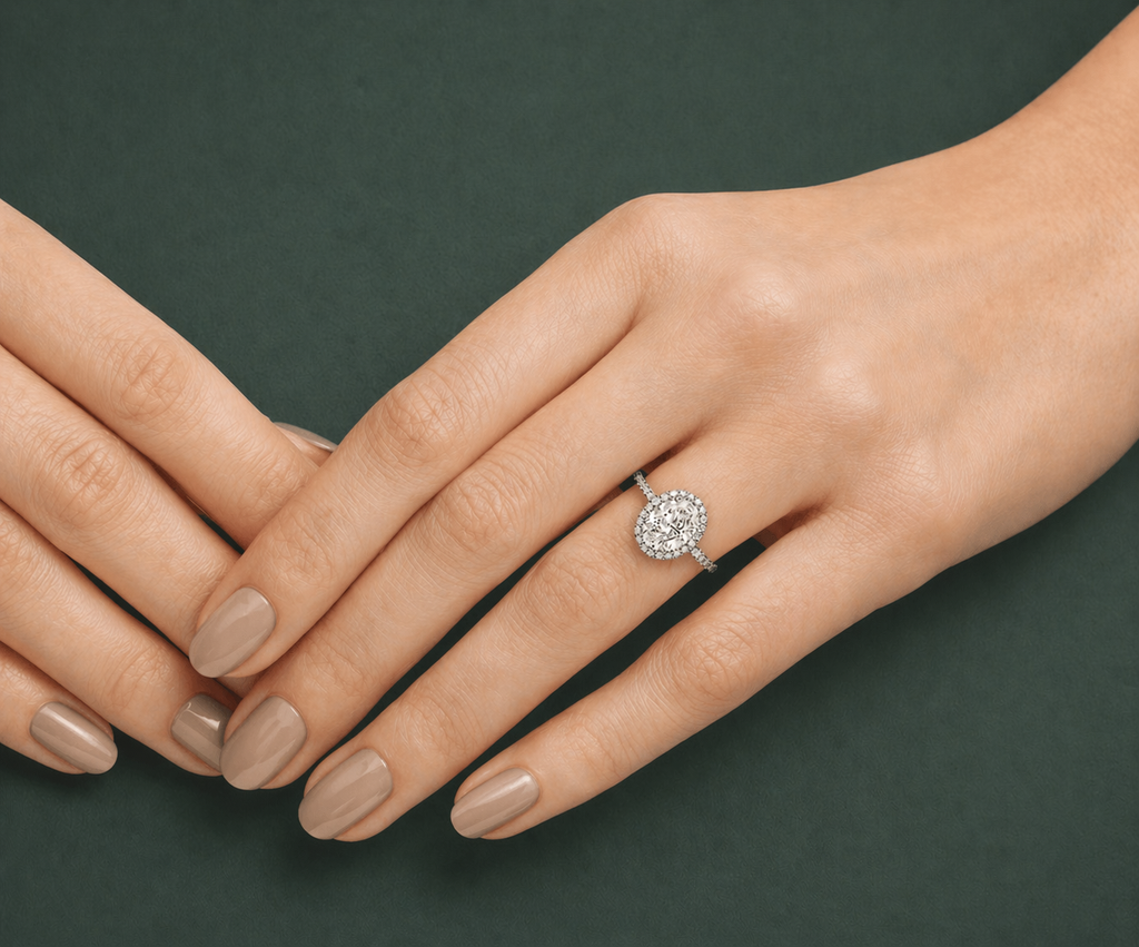 2.0 Carat Oval Halo Lab Diamond Ring – 18K Gold | IGI Certified
