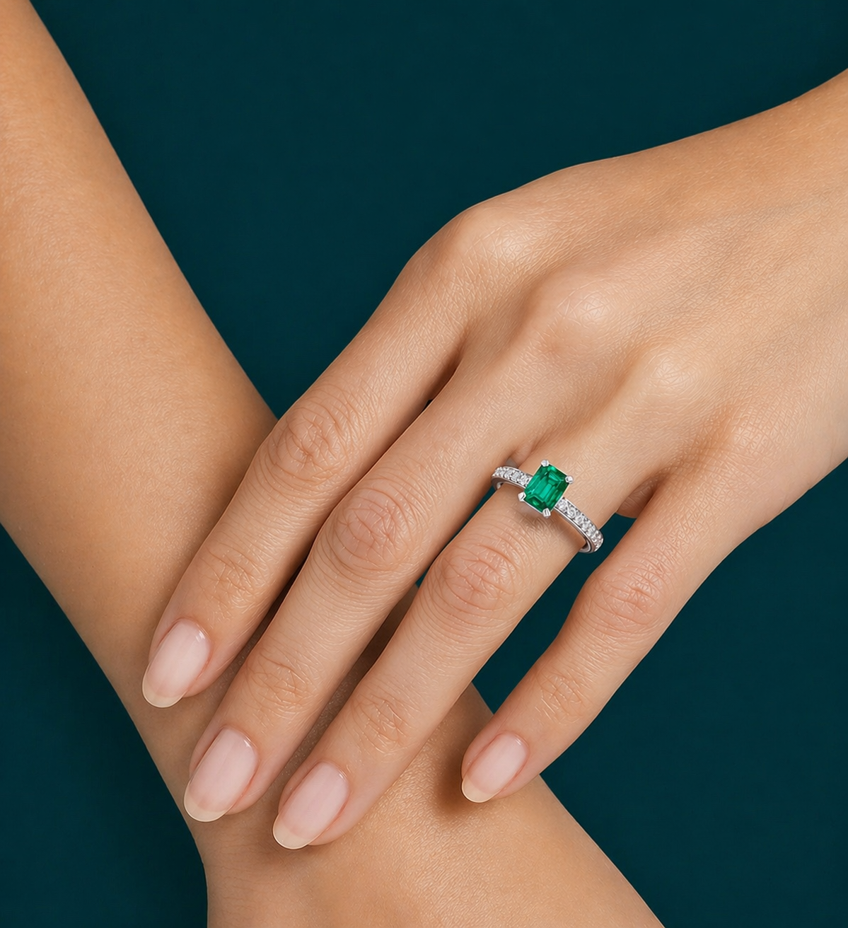 2.0 Carat Colombian Emerald Lab-Created Ring – Pavé Band, 18K Gold | IGI Certified