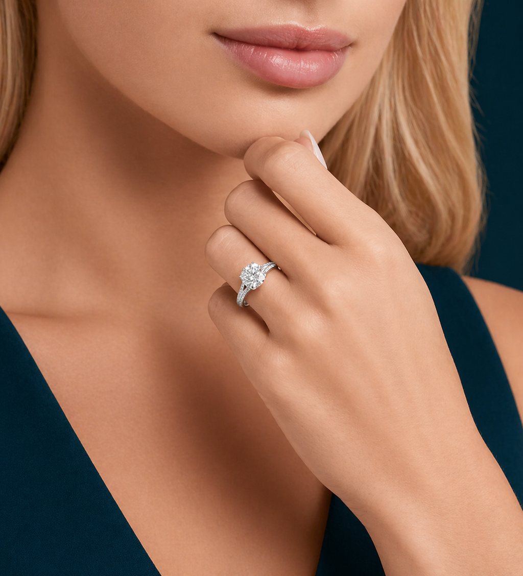 Anguroff 1.3 Carat Round Cut Diamond Engagement Ring with Side Stones – D Color VVS2 | IGI Certified