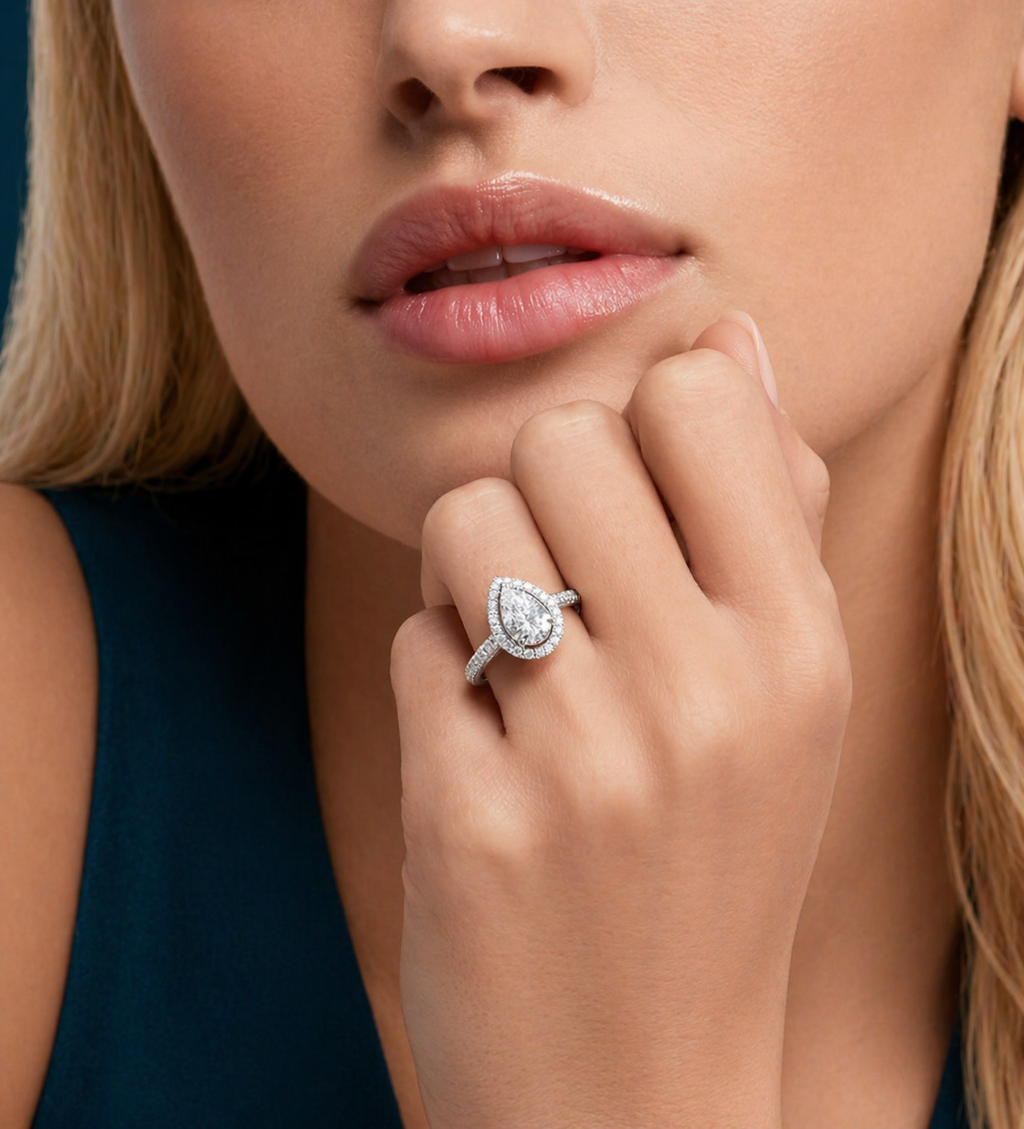 2.33 Carat Pear Cut Diamond Halo Engagement Ring