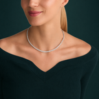 White Oval Diamond Graduated Line Necklace
