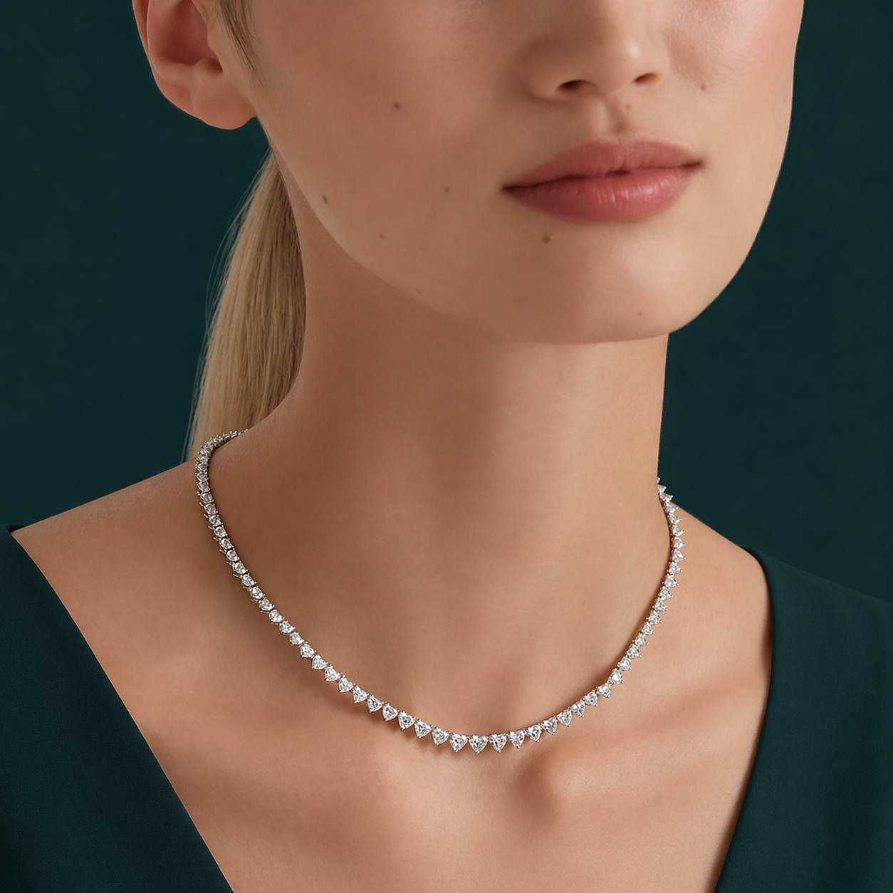 Heart Shape Diamond Graduated Line Necklace