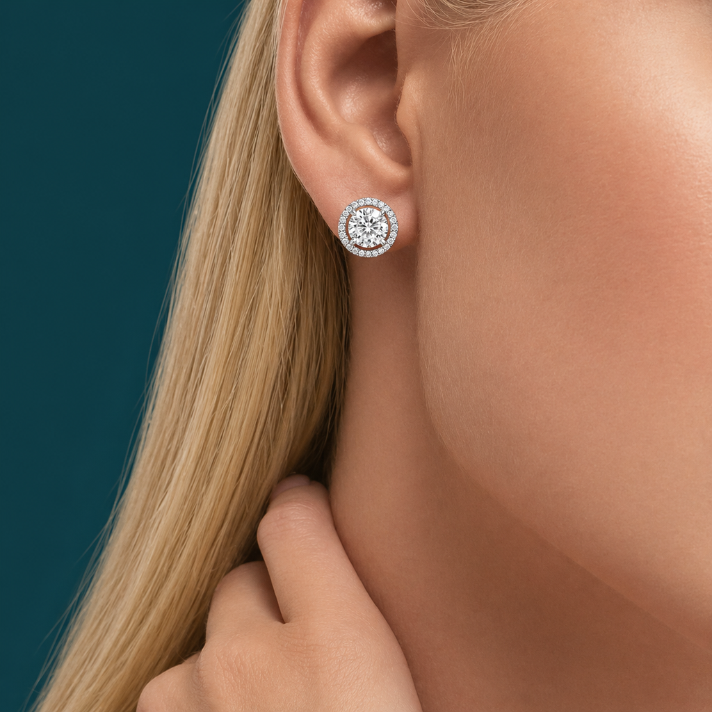 Classic Anguroff Round Diamond Stud Earrings – 2.82 Carat Total (1.00 Ct Each, IGI Certified, 18K Gold)