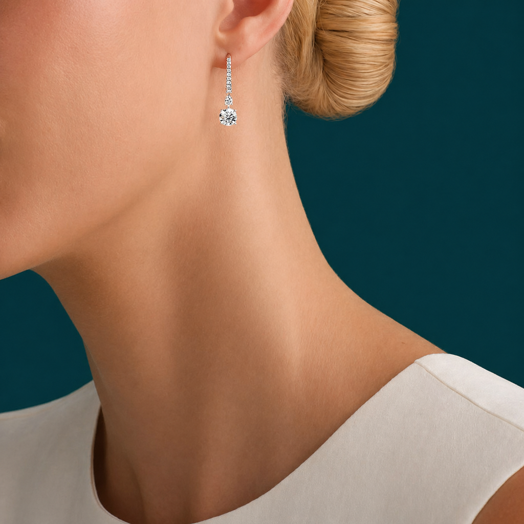 Anguroff Classic 1.00 Carat Round Lab Diamond Drop Earrings – Pavé Set | IGI Certified | 18K Gold