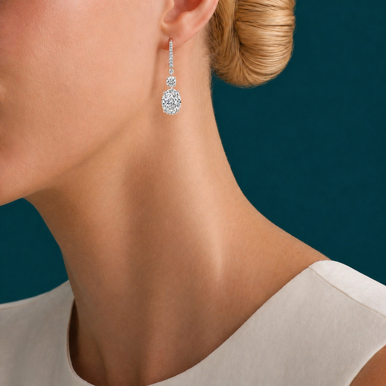 Anguroff Classic 5.30 Carat Oval Lab Diamond Drop Earrings – Pavé Swan Hooks | IGI Certified | 18K Gold