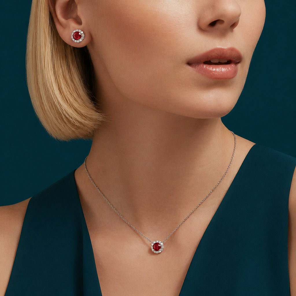 Anguroff Icon Ruby & Pavé Diamond Stud Earrings – Lab Pigeon’s Blood Ruby, IGI Certified Lab Diamonds, 18K Gold