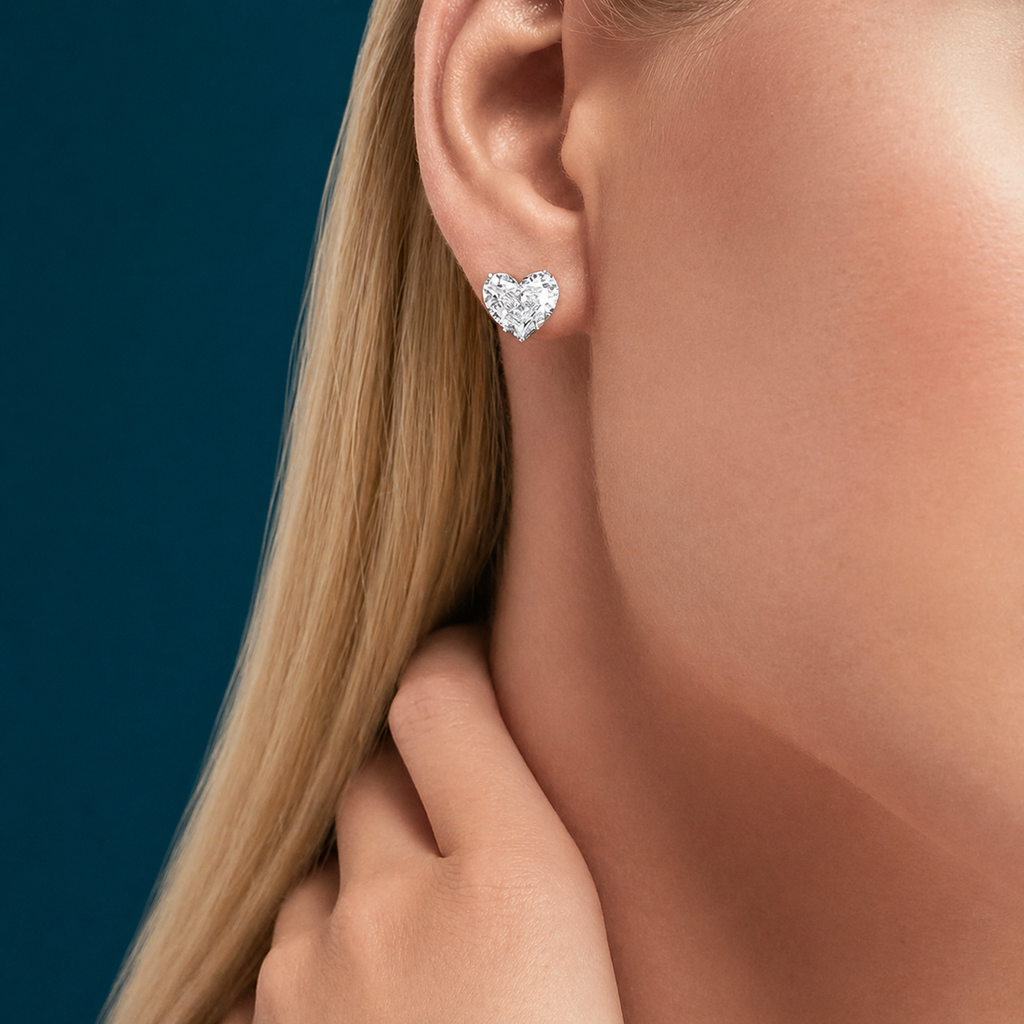 Heart Shape Diamond Stud Earrings