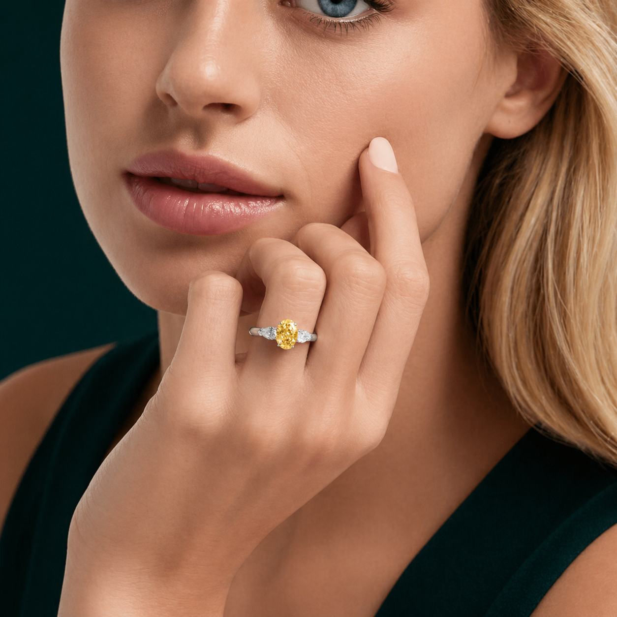 2.56 Carat Fancy Yellow Oval Diamond Ring with Pear Side Stones – IGI Certified Lab Diamond Engagement Ring in 18K Gold
