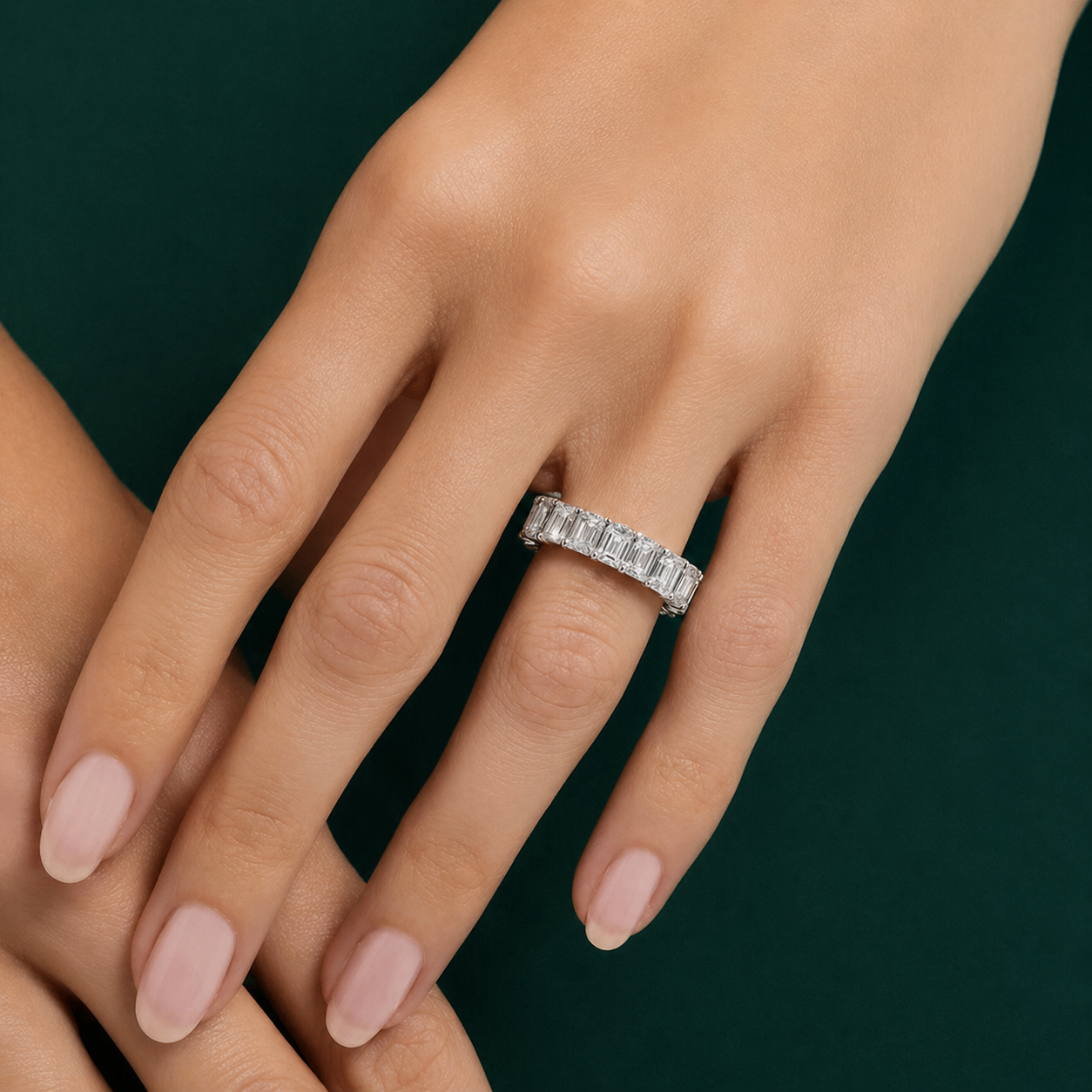 7.89 Carat Emerald Cut Diamond Eternity Band in White Gold | Anguroff Fine Jewelry