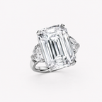 Anguroff 4.80 Carat Emerald Cut Lab Diamond Three Stone Ring in 18K Gold