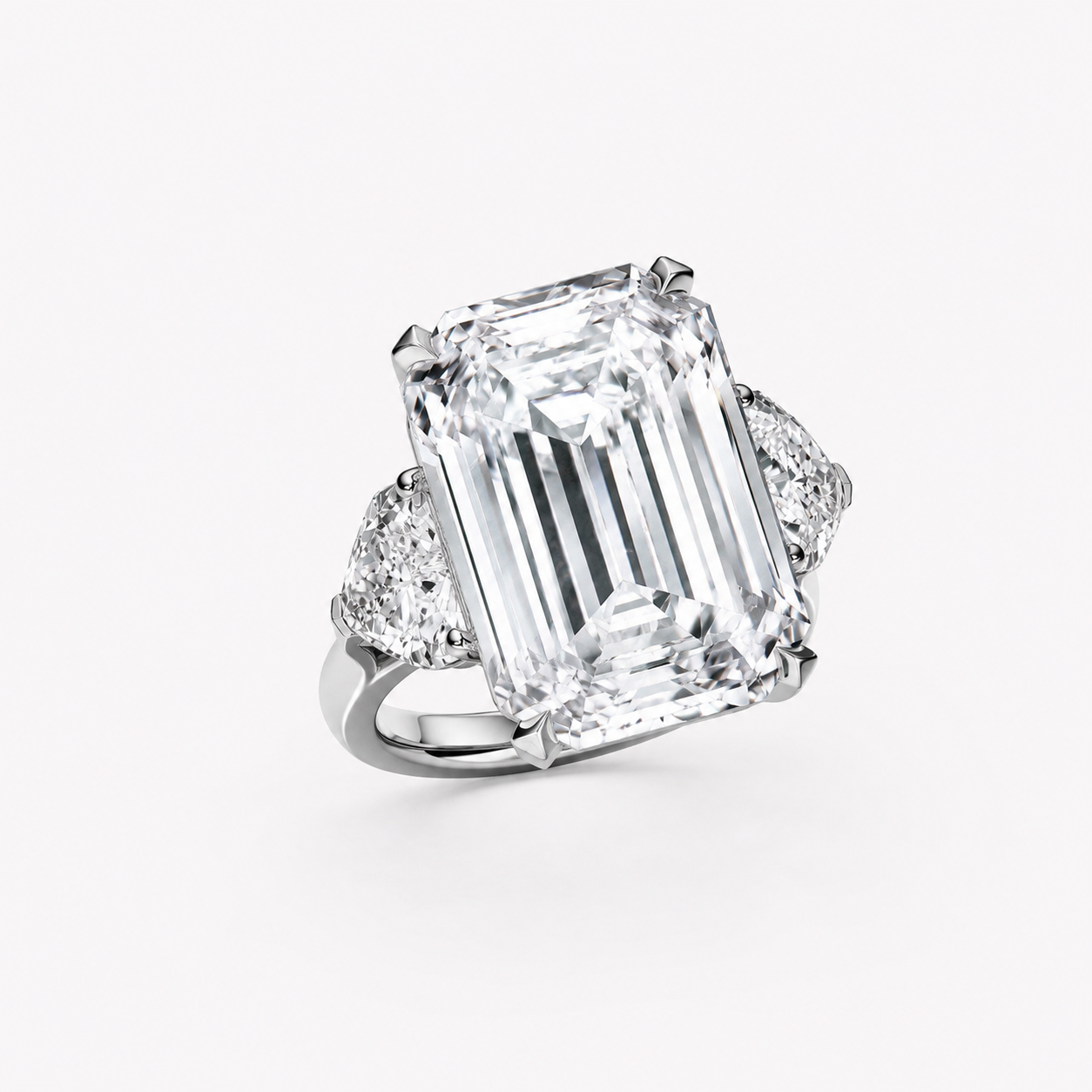Anguroff 4.80 Carat Emerald Cut Lab Diamond Three Stone Ring in 18K Gold