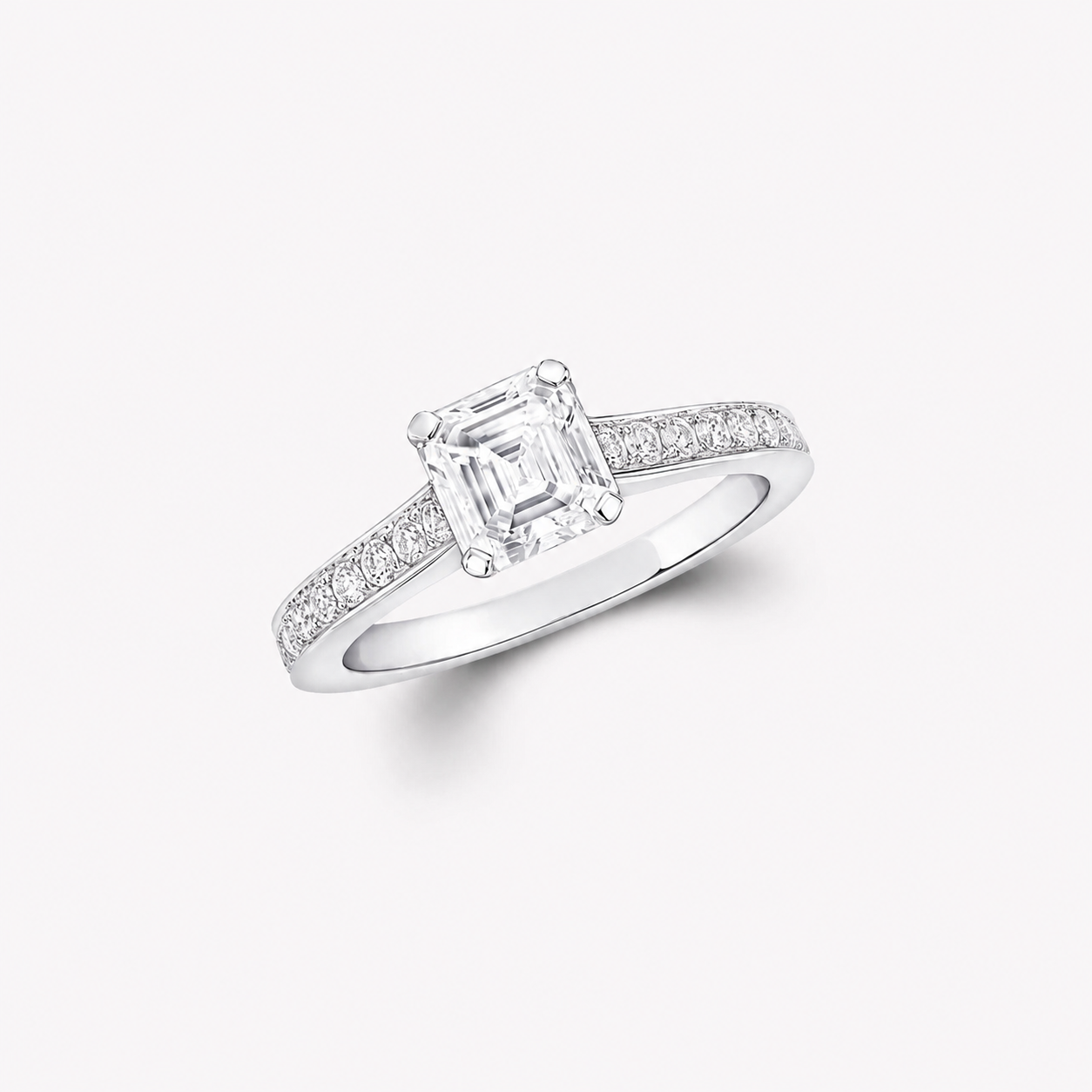 Flame 1.90 CT Square Emerald Cut Lab Diamond Pavé Engagement Ring – IGI Certified | 18K Gold