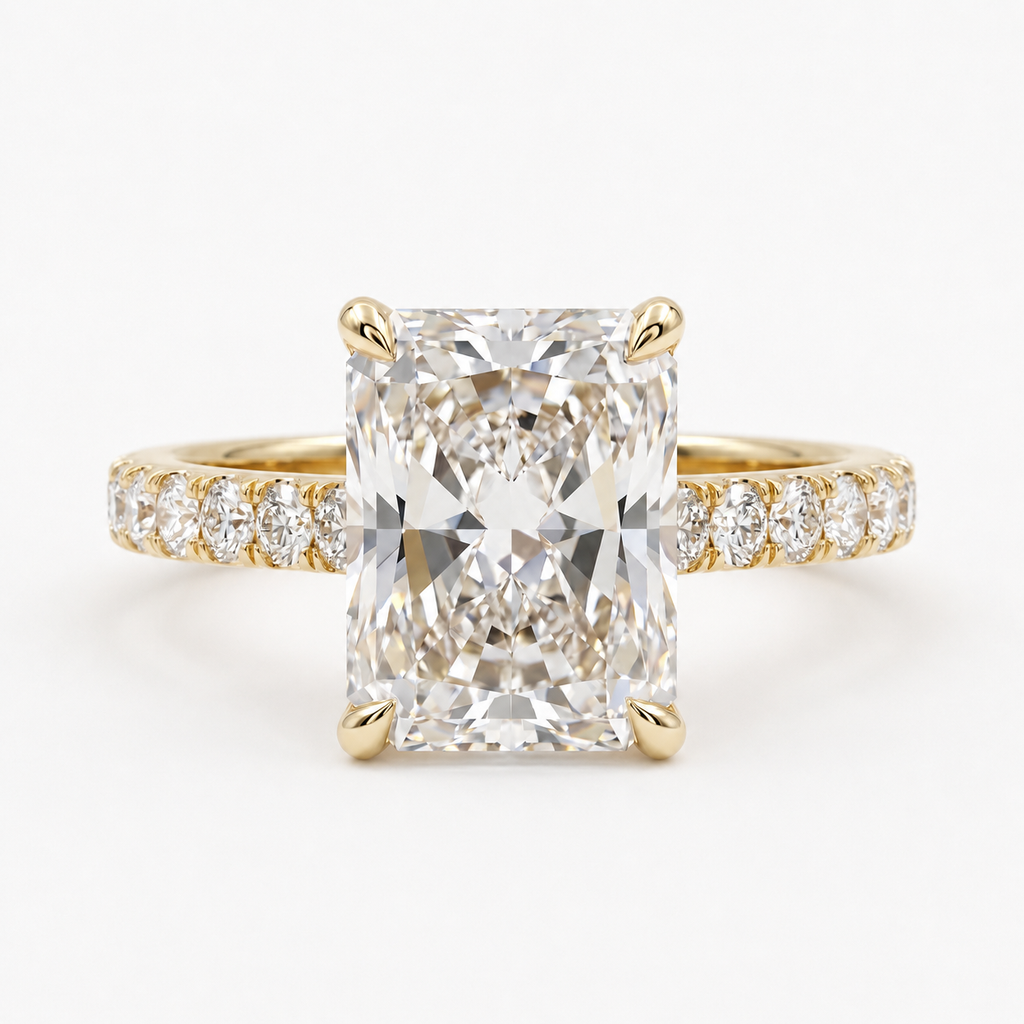 3.5 CT Radiant Cut Lab Diamond Engagement Ring in 18K Yellow Gold – IGI Certified