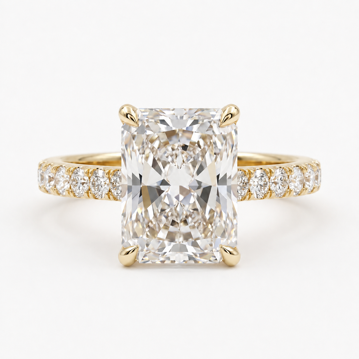 3.5 CT Radiant Cut Lab Diamond Engagement Ring in 18K Yellow Gold – IGI Certified