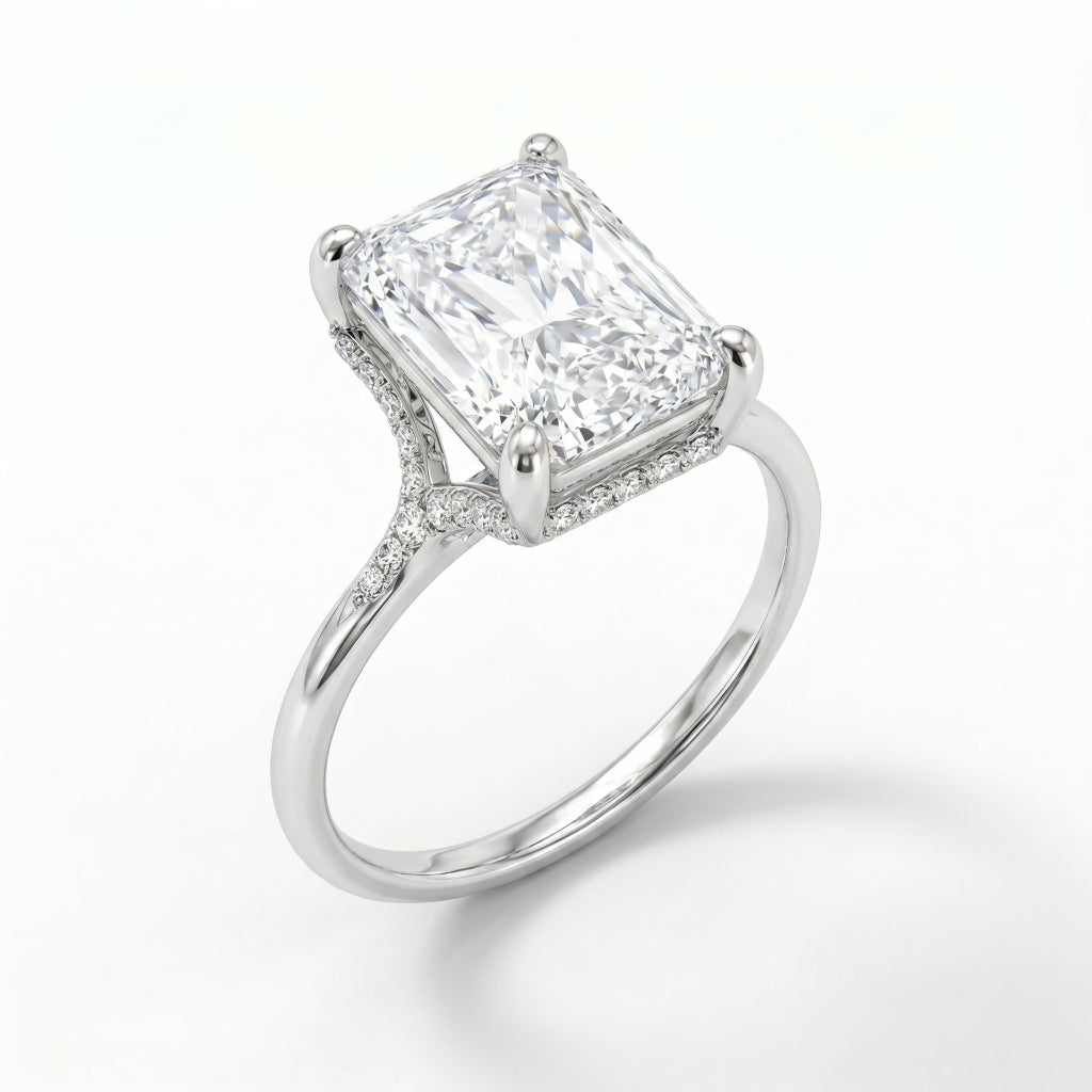 3.20 CT Radiant Cut Lab Diamond Engagement Ring in 18K white Gold – IGI Certified