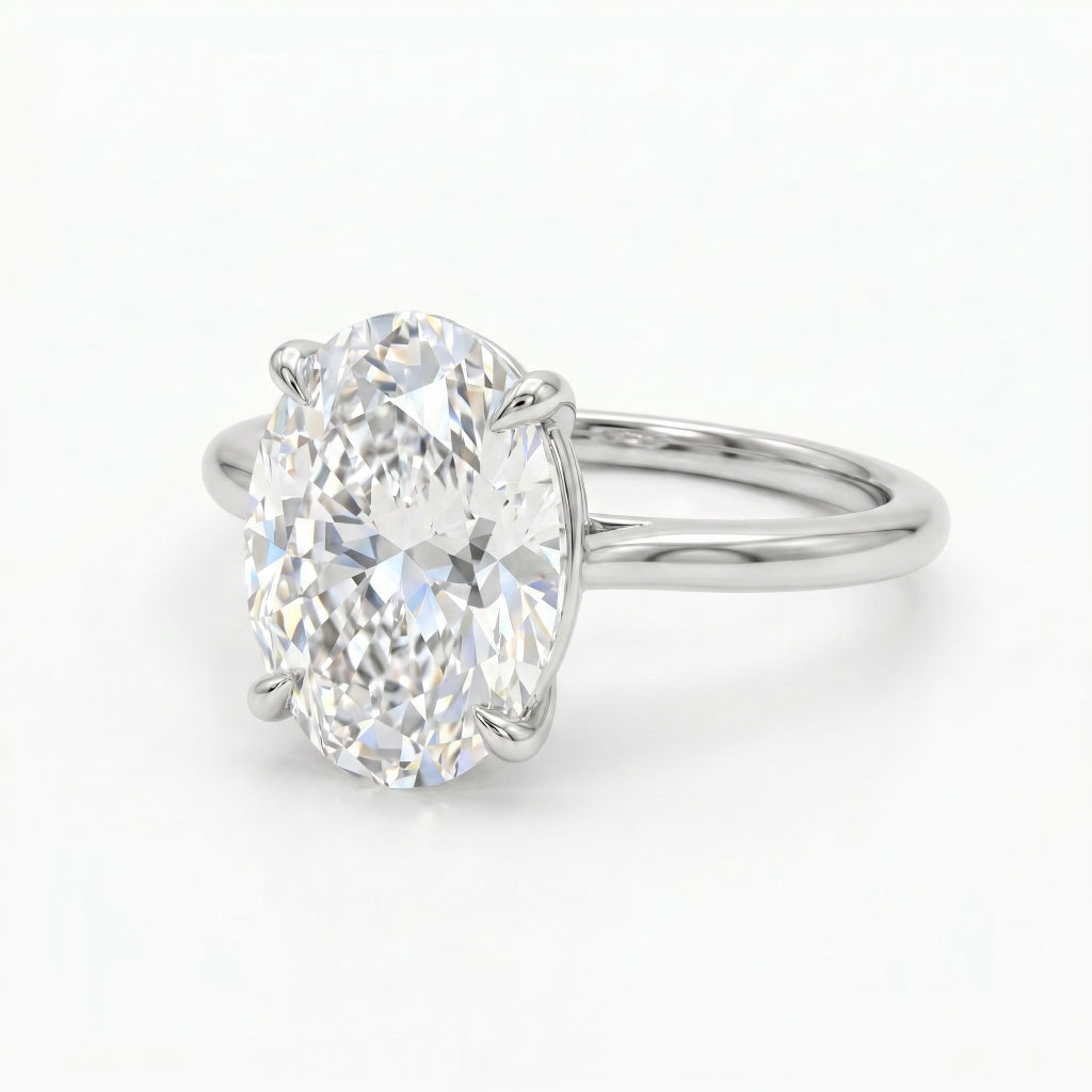 3 CT Oval Cut Lab Diamond Engagement Ring in 18K White Gold – E Color VVS2 IGI Certified