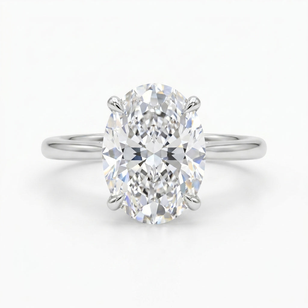 3 CT Oval Cut Lab Diamond Engagement Ring in 18K White Gold – E Color VVS2 IGI Certified