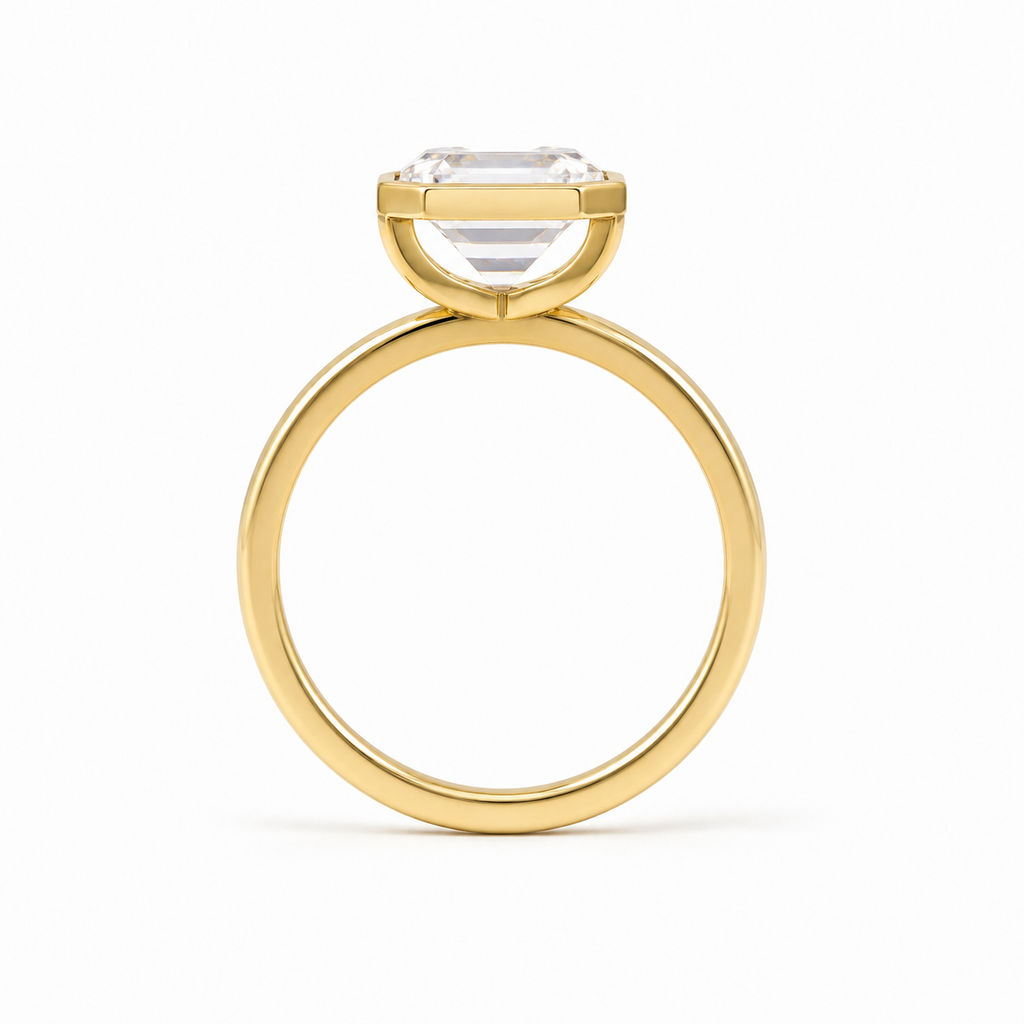 4 CT Emerald Cut Lab Diamond Bezel Ring in 18K Yellow Gold – E Color VVS2 IGI Certified