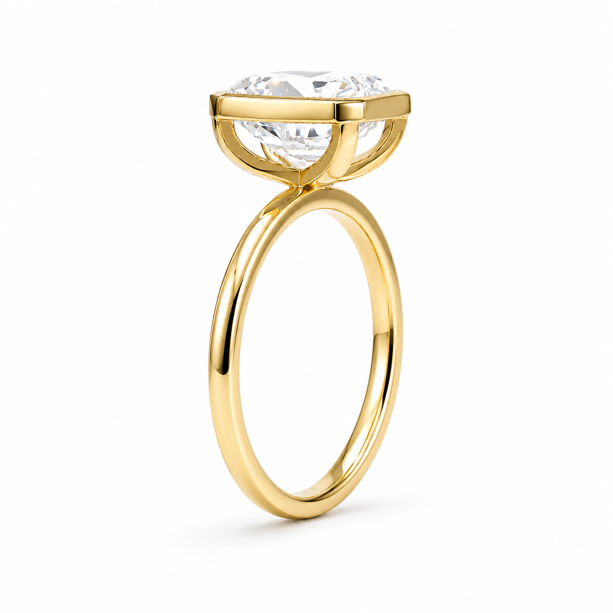 4 CT Emerald Cut Lab Diamond Bezel Ring in 18K Yellow Gold – E Color VVS2 IGI Certified