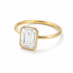 4 CT Emerald Cut Lab Diamond Bezel Ring in 18K Yellow Gold – E Color VVS2 IGI Certified