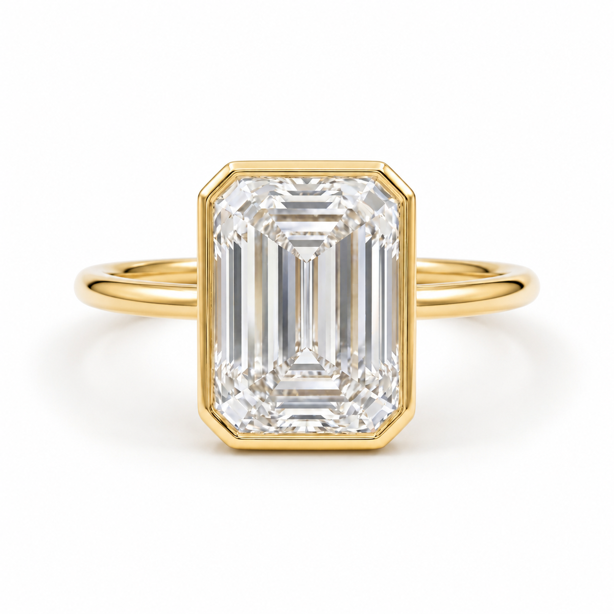 4 CT Emerald Cut Lab Diamond Bezel Ring in 18K Yellow Gold – E Color VVS2 IGI Certified