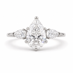 3.5 Carat Pear Shape Lab Diamond Ring with Side Stones –  18K white gold Engagement Ring