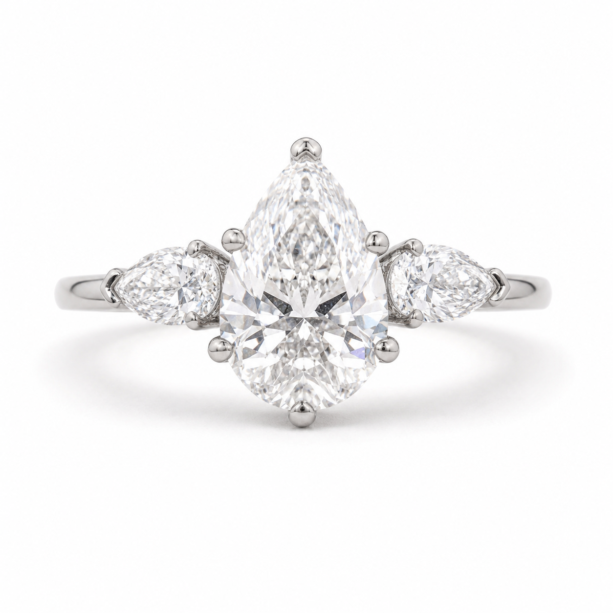 3.5 Carat Pear Shape Lab Diamond Ring with Side Stones –  18K white gold Engagement Ring