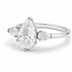 3.5 Carat Pear Shape Lab Diamond Ring with Side Stones –  18K white gold Engagement Ring