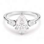 3.5 Carat Pear Shape Lab Diamond Ring with Side Stones –  18K white gold Engagement Ring