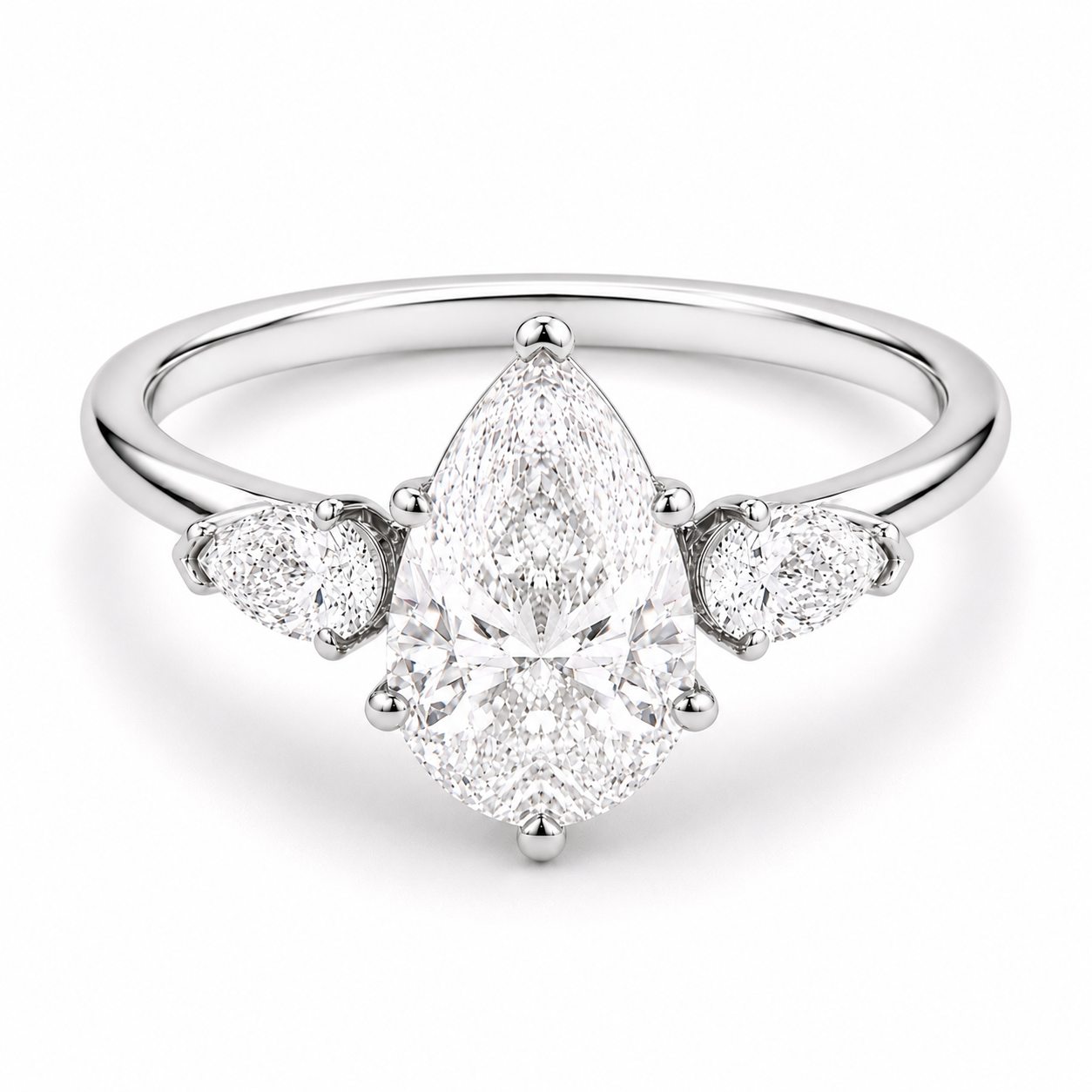 3.5 Carat Pear Shape Lab Diamond Ring with Side Stones –  18K white gold Engagement Ring