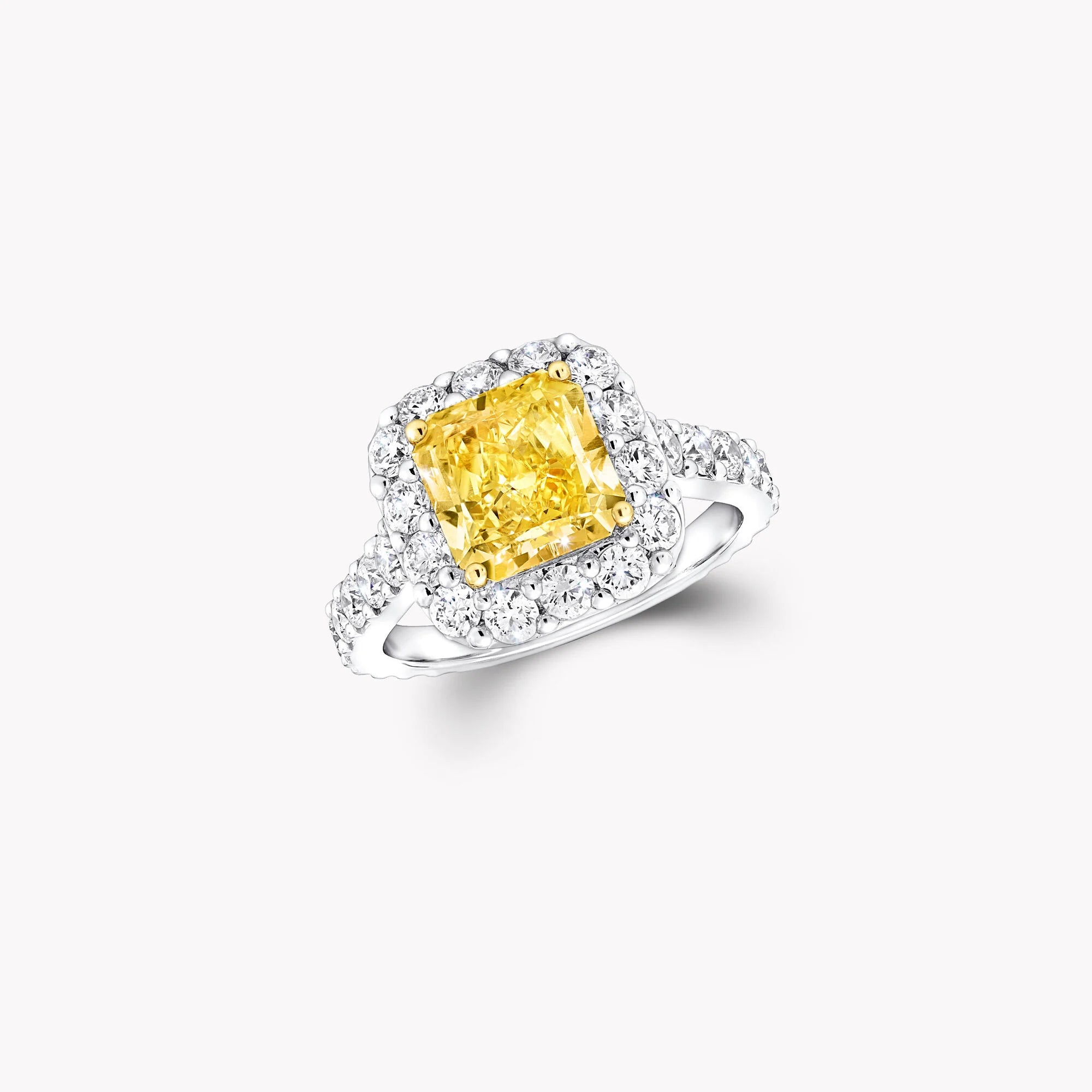 Anguroff Icon 2.44 Carat Fancy Vivid Orangy Yellow Radiant Cut Diamond Halo Ring in 18K Gold