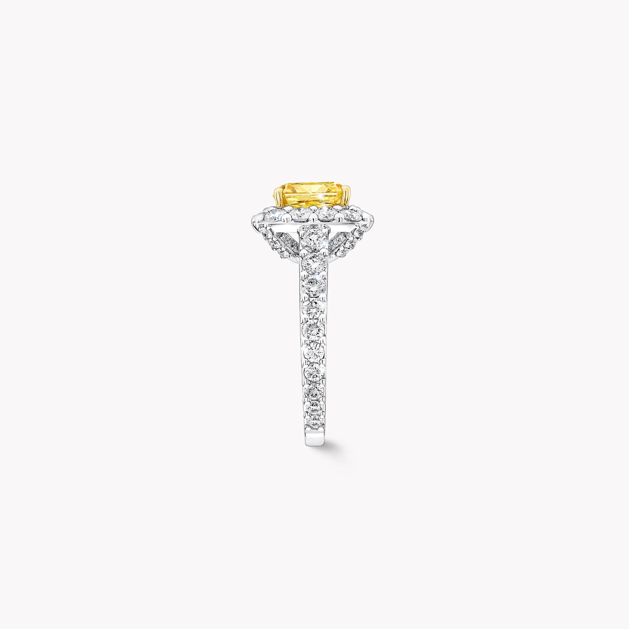 Anguroff Icon 2.44 Carat Fancy Vivid Orangy Yellow Radiant Cut Diamond Halo Ring in 18K Gold