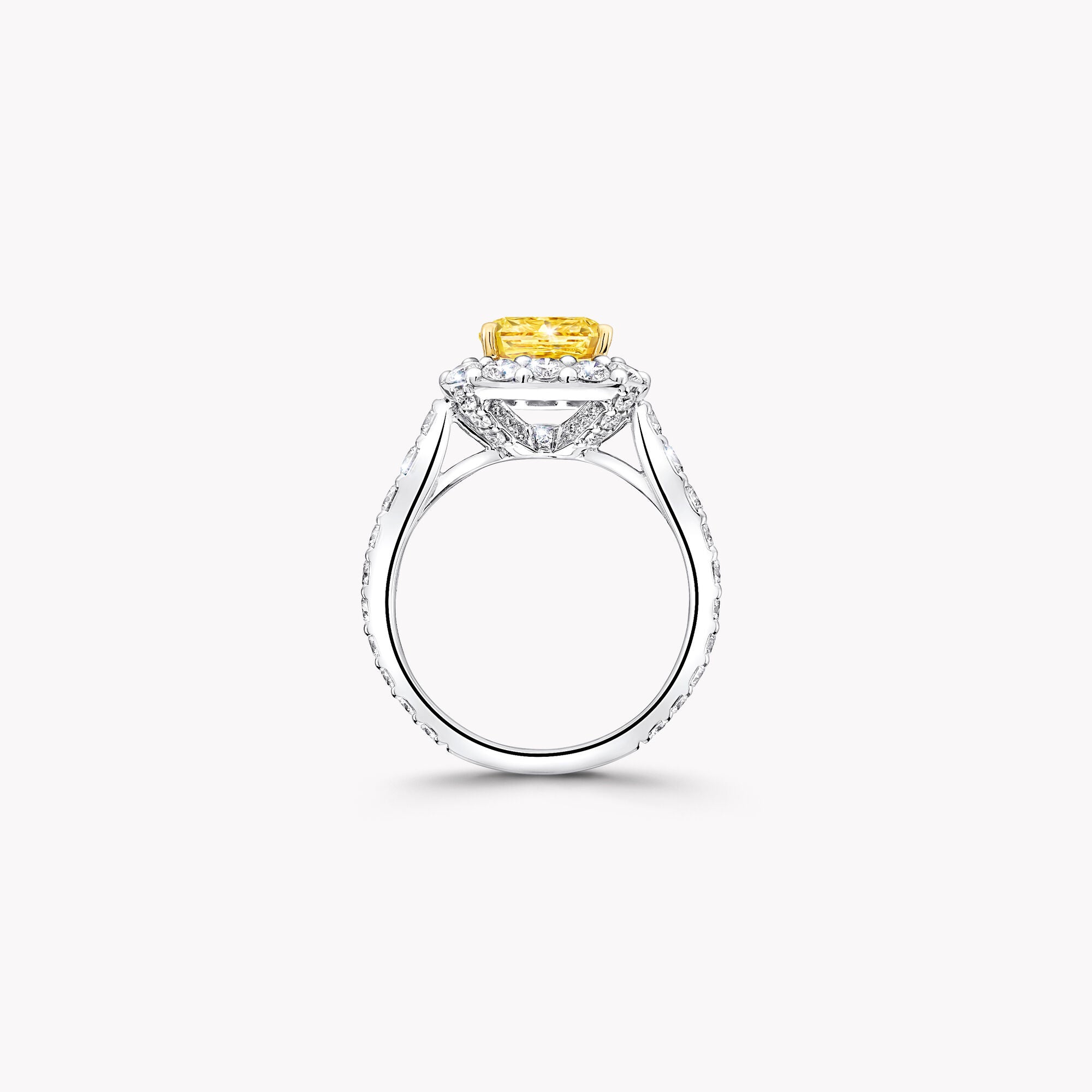 Anguroff Icon 2.44 Carat Fancy Vivid Orangy Yellow Radiant Cut Diamond Halo Ring in 18K Gold
