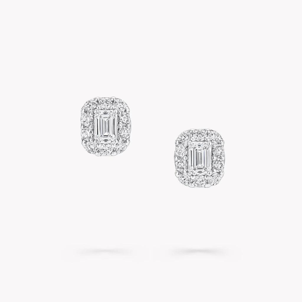 Anguroff Classic Emerald Lab Diamond Halo Stud Earrings 2.02 CTW in 18K Gold