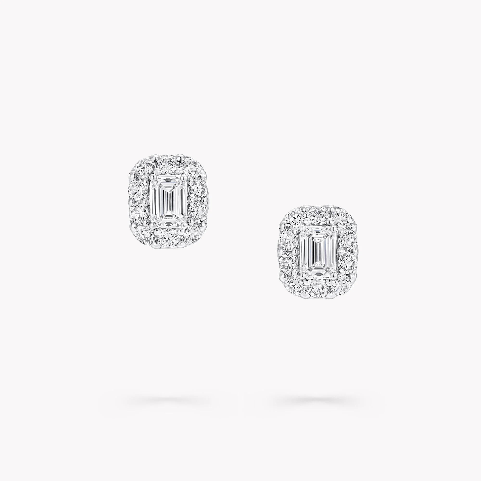 Anguroff Classic Emerald Lab Diamond Halo Stud Earrings 2.02 CTW in 18K Gold