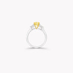2.50 CT Oval Yellow Lab Diamond Ring with Tapered Baguette Side Stones – IGI Certified | 18K Gold