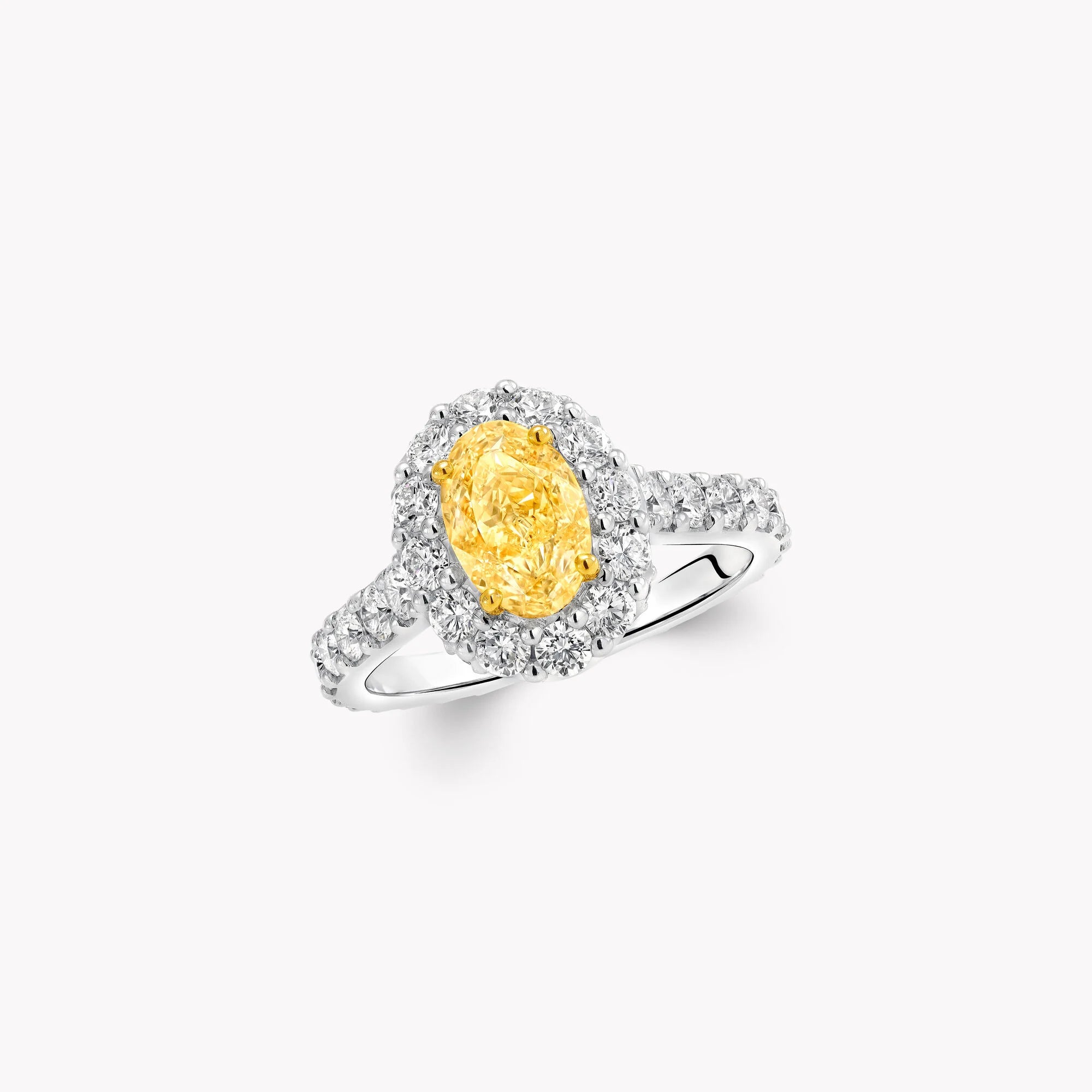 2.57 CT Oval Fancy Yellow Lab Diamond Halo Engagement Ring – IGI Certified | 18K Gold